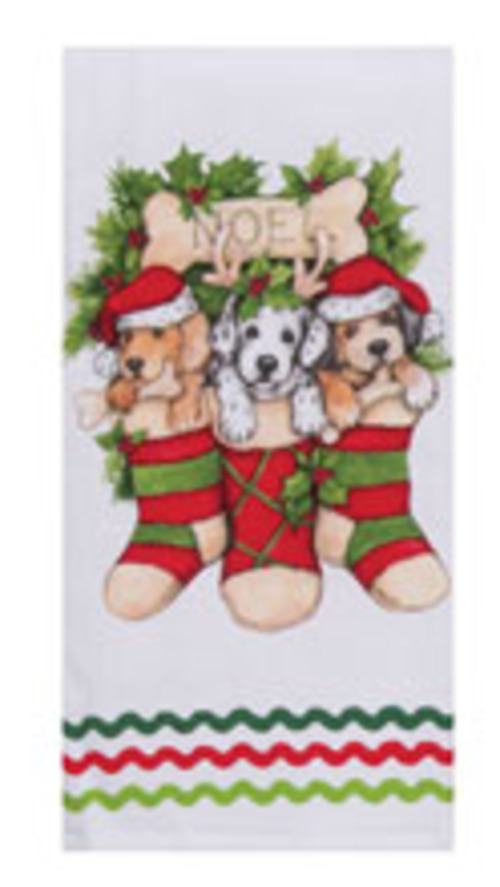 Kay Dee (H6754) Bowie Wowie Christmas Stocking Pups Dual Purpose Terry Towel