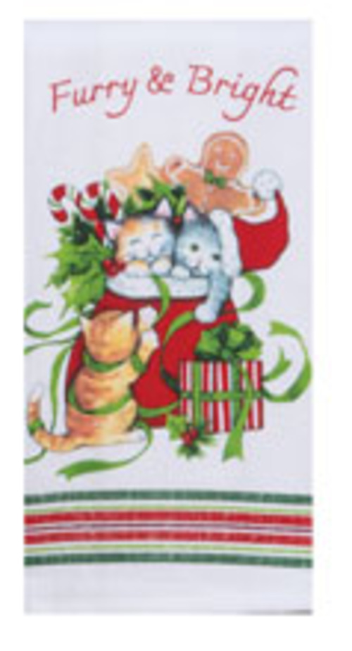 Kay Dee (H7013) Meowy Christmas Furry & Bright Dual Purpose Terry Towel